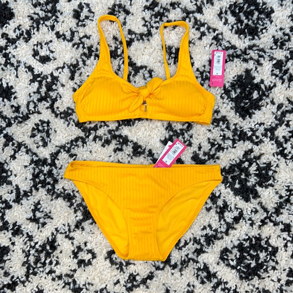 Women’s Yellow Ribbed Bikini Set - Unknown Brand